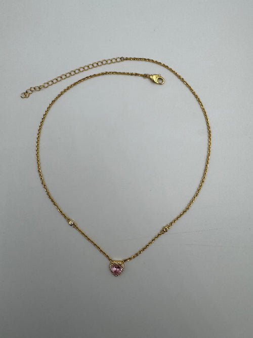 Amour Gold Pendant Necklace in Pink Glacia